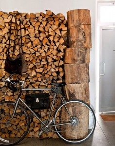 parete legna bici