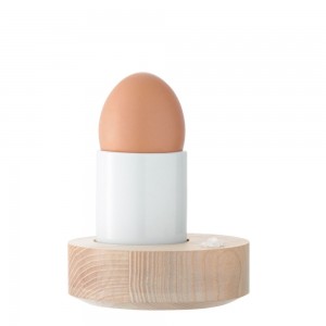 LSA Lotta Egg Cup porcellana bianca e frassino naturale