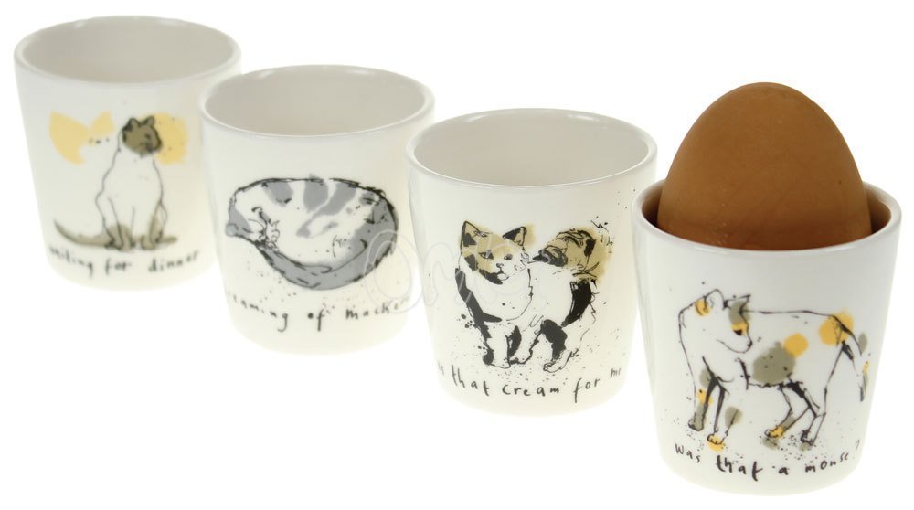 .amazon ECP DESIGN LTD - Set di 4 portauovo in porcellana by Ruth Jackson decorati con gatto, colori assortiti
