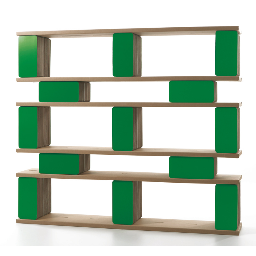design cartone libreria modulare da parete o per uso divisorio con struttura in cartone rivestito da pellicola idrorepellente di kube-design