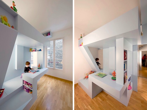 big e baby child-bedroom disegnato dallo studio h2o e pensato per due bambini, un neonato e uno di 4 anni. a parigi