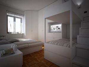 immagine la camera degli ospiti progettata dall'architetto francesca Zandonà prevede un letto a castello e un letto matrimoniale2