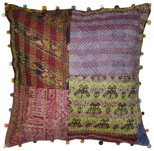 .amazon copriletto seta indiana Tradizionale Multi Color per Patchwork e Kantha ricamo indiano lavoro Cuscino di seta
