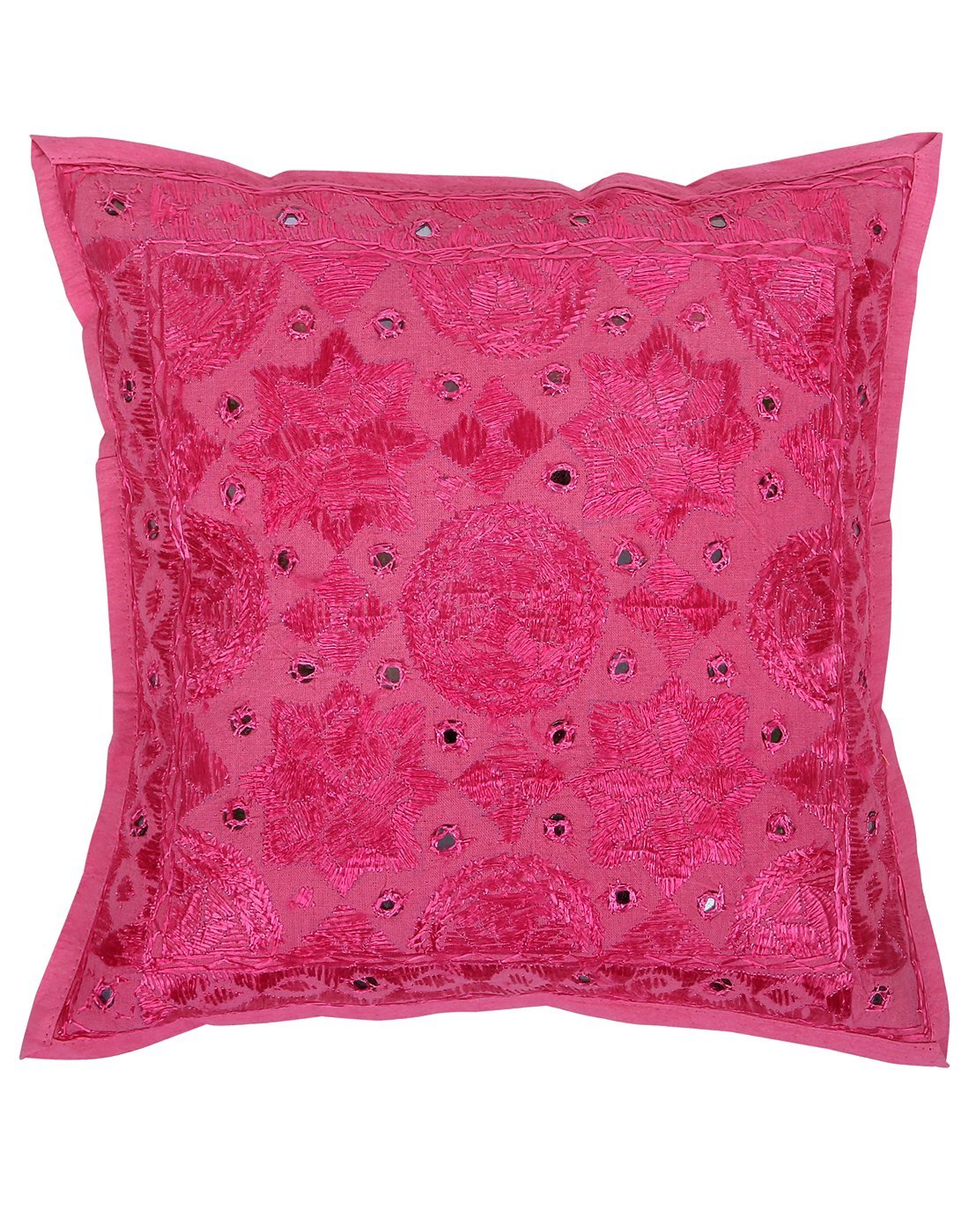 Fodera Cuscino Con Paillettes Dense Yuga Home Decor - 30,5x30,5 Cm, Colore Rosa, Ricamo Indiano, Solo Fodera - 5