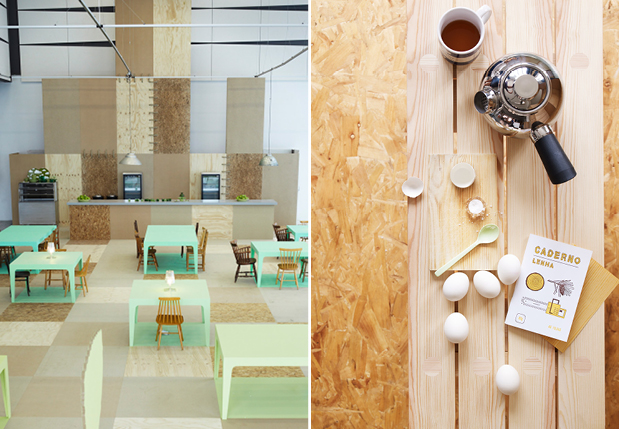 pubb Chipboard-Interiors-cafe-styling Pannelli OSB sono utilizzati come accenti in questo caffè nordico