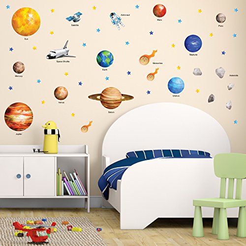 .amazon GET STICKING DECOR® Educazione Sistema Solare Spazio Decalcomanie Sticker Da Muro Adesivo Da Parete Collezione, Watercspace Ssys.2, Vinile Lucido, Multi Color.