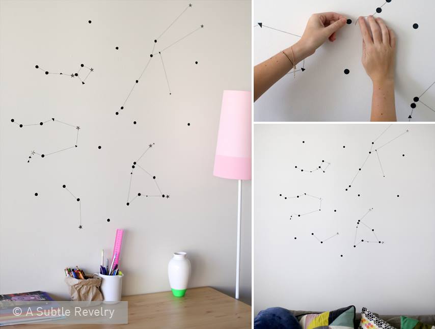 pianeti fai da te filo nero e stickers pallino e stella