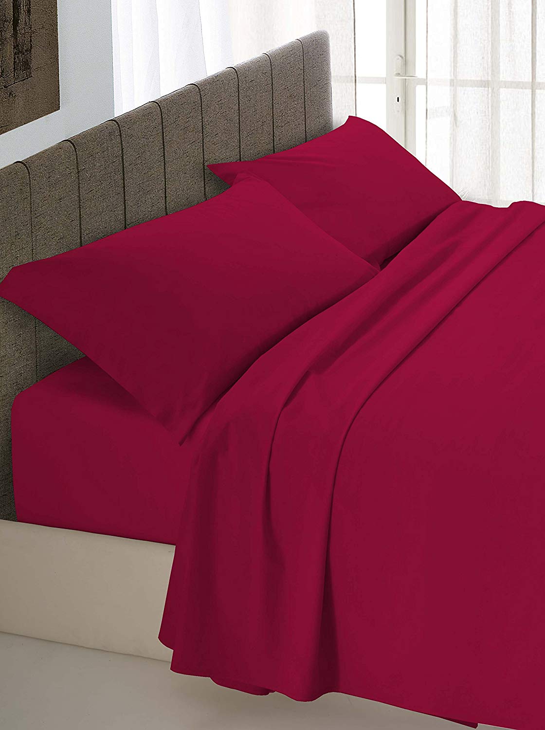 .amazon Italian Bed Max Linen Completo Letto, 100 Cotone, Rosso