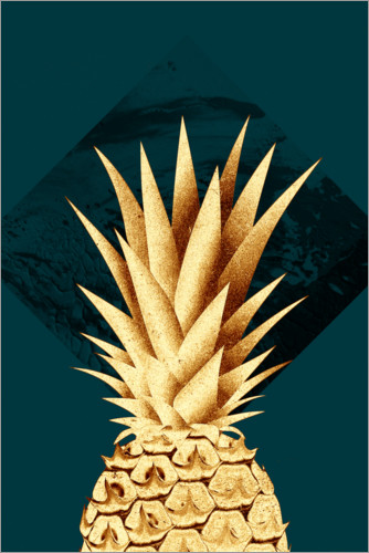 Arredare con le ananas, saluto all’estate. - image su-posterlounge-ananas-su-sfondo-verde-di-NiMadesign on http://www.designedoo.it