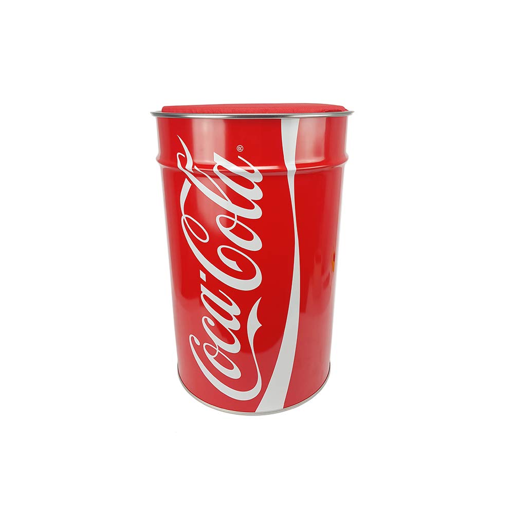 .amazon BuyStar Pouf Contenitore in Latta con Coperchio e Cuscino Tipo Coca Cola, Rosso, Ø30 x 45H Cm