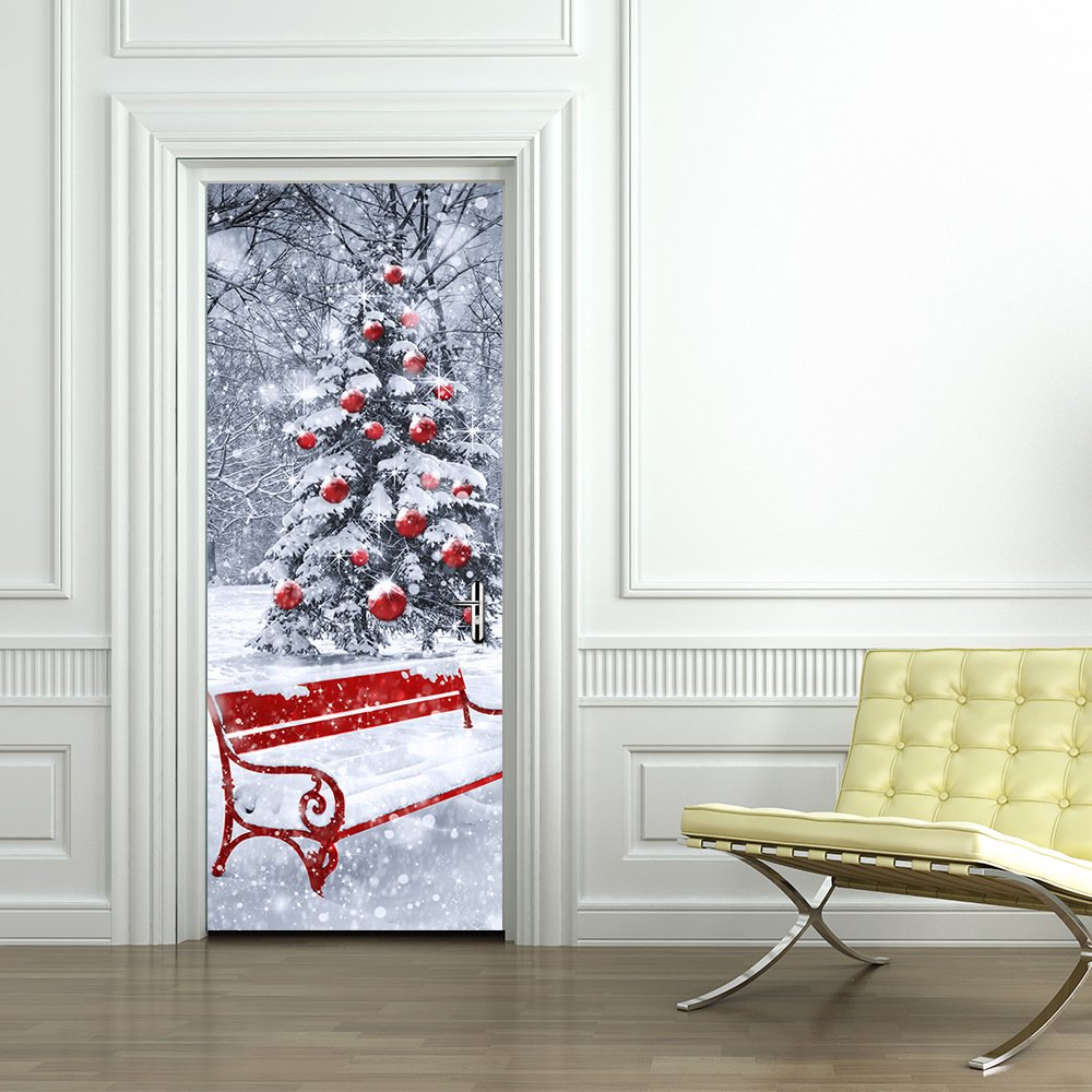 Albero di Natale salvaspazio: soluzioni creative - image amazon-Wall-Stickers-lzzfw-lzzfw-Adesivi-Murali-Albero-di-Natale-3D-Rimovibile-Semplice-Porta-Rinnovata-In-Legno-Di-Legno-Europeo- on http://www.designedoo.it