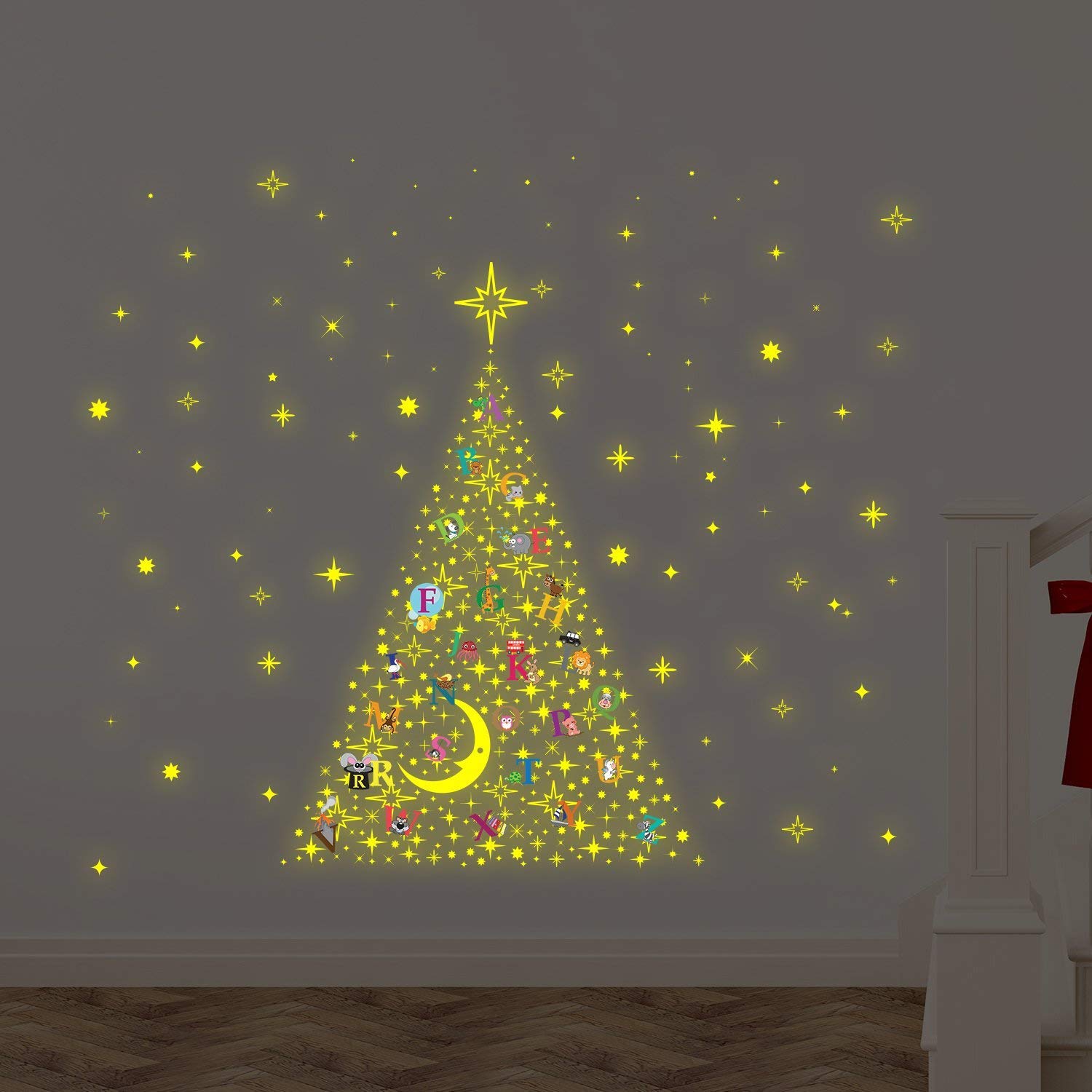 amazon Wallflexi Natale Decorazioni murali Adesivi da Muro Albero di Natale Glow in Dark Stars Decalcomanie Soggiorno Bambini Scuola Materna Ristorante Hotel Home Office Décor, Multicolore