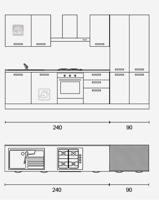Come arredare la cucina a vista nella zona a giorno - image cucina-in-linea-con-pensili-e-cappa-a-vista- on http://www.designedoo.it