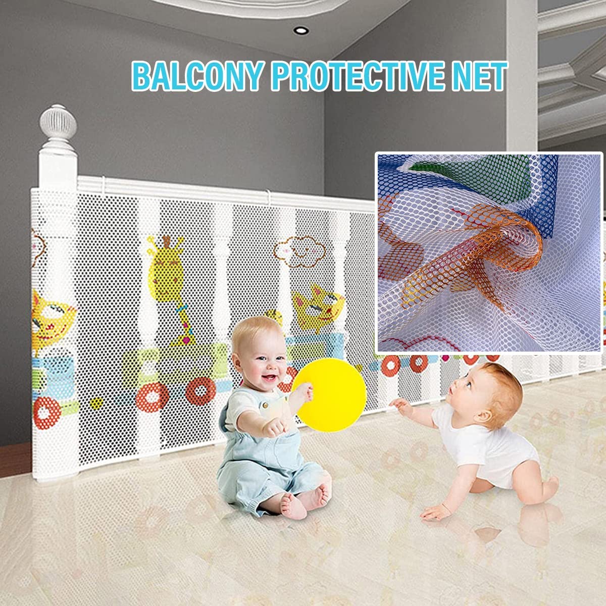 Rete Di Protezione Per Scale E Balconi – 2m X 78cm, Bianca, Con Cinghie E Corde – Portata 150 Kg Per Sicurezza Bambini E Animali